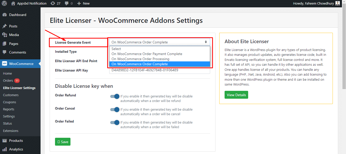 How to Connect Elite Licenser Addon - For WooCommerce with Elite Licenser - license generate event