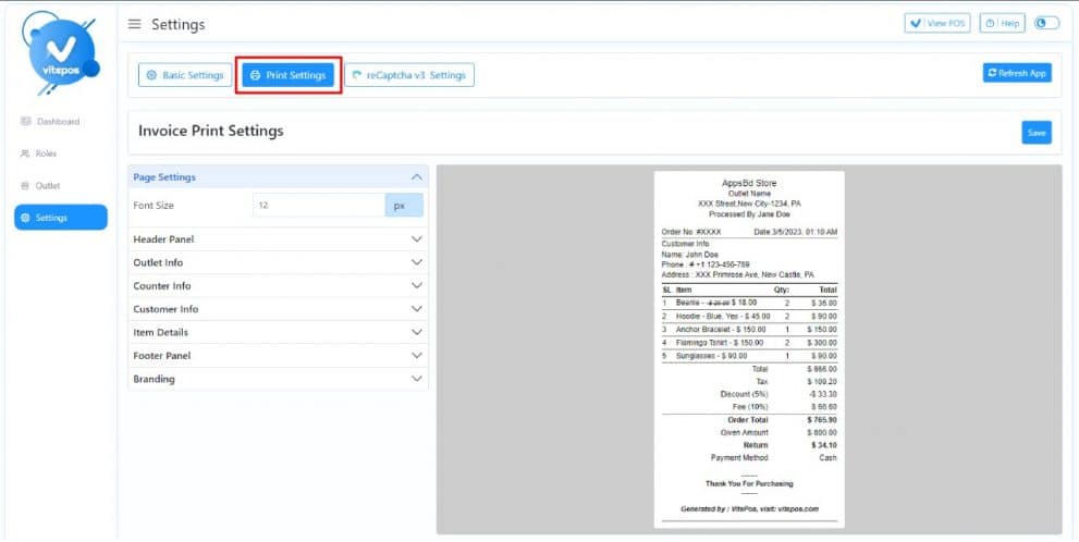  Invoice Print Settings. 