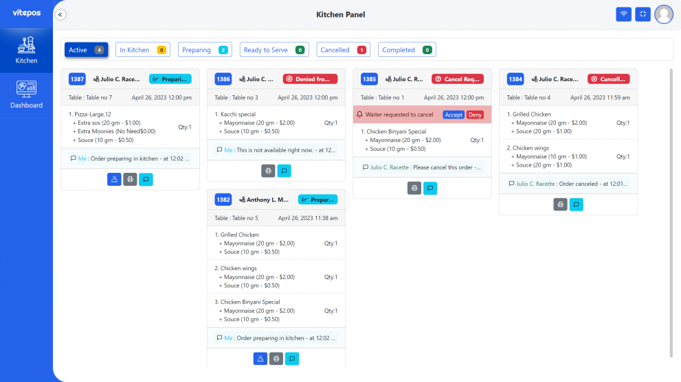 Introducing Vitepos Pro 2.0: The Winning Solution for Grocery, Retail and Restaurant Management - kitchen panel