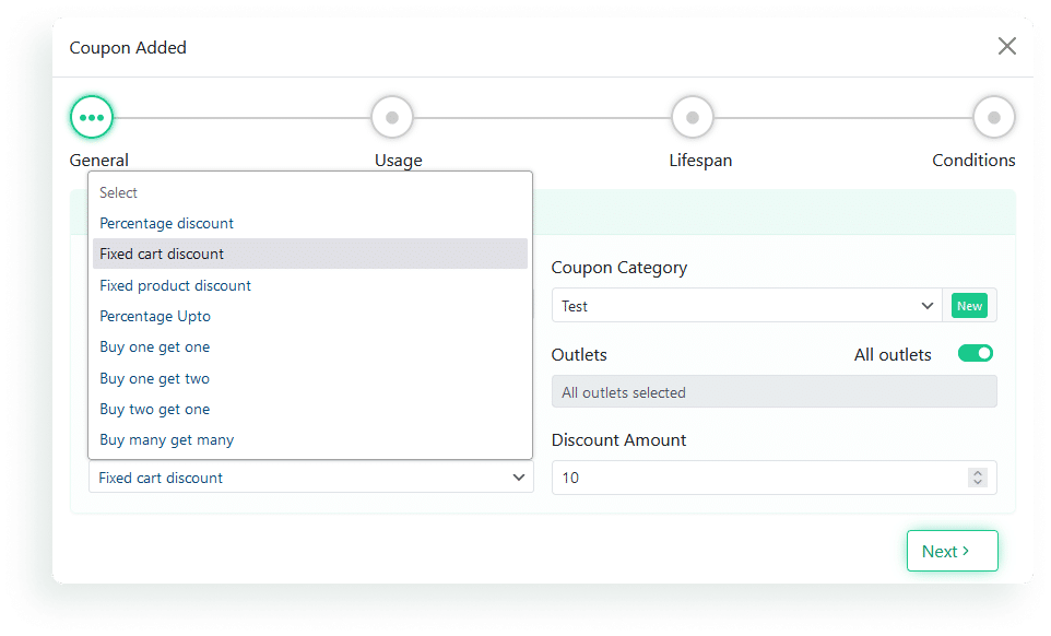 Use different combinations of coupon types, features,restrictions, and conditions to create a variety of offers and discounts.