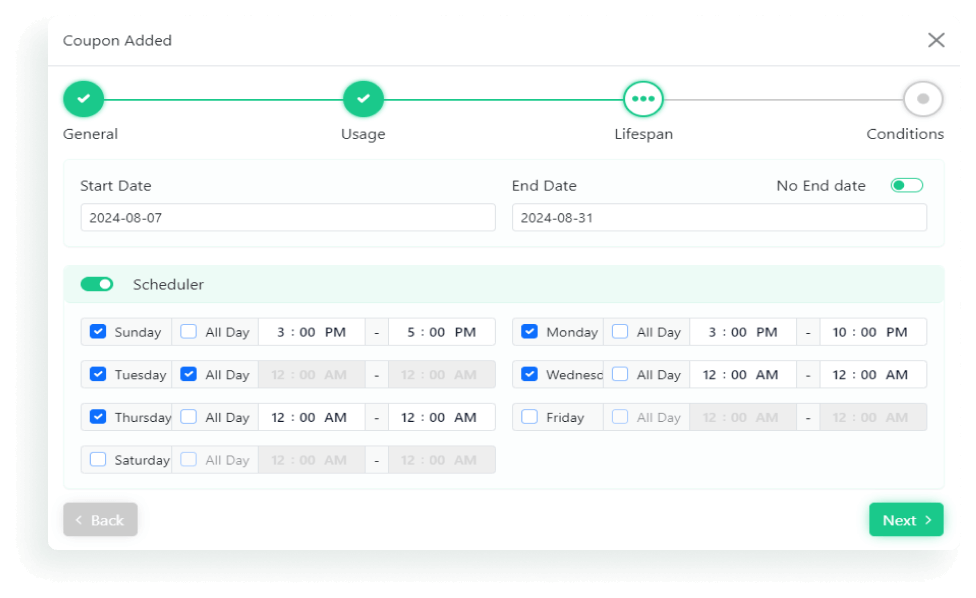 The Daytime Scheduler with Coupon helps manage tasks and offer discounts efficiently, boosting sales and customer satisfaction.