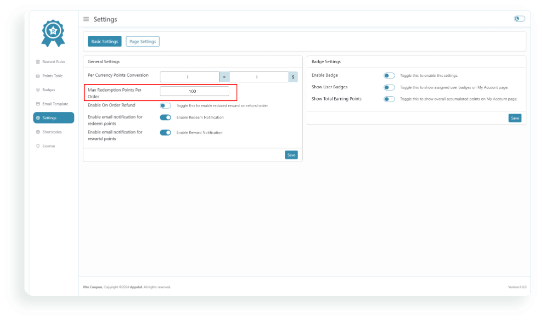 Set a limit on the maximum number of reward points a customer can use in a single order.