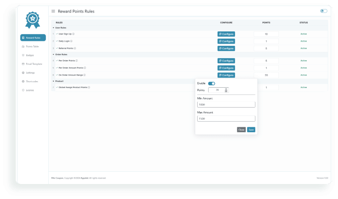 Give points based on how much customers spend, with different point values for different spending ranges!