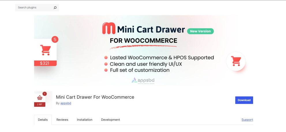 mini cart drawer